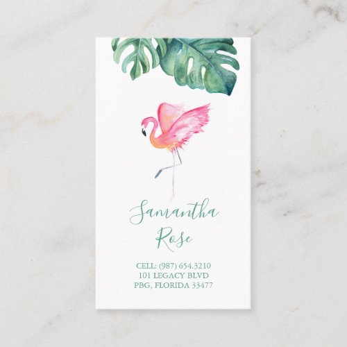 Pink Flamingo Monstera Palm Leaves Business Card