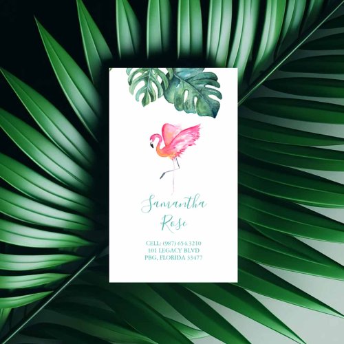 Pink Flamingo Monstera Palm Leaves Unique Business Card