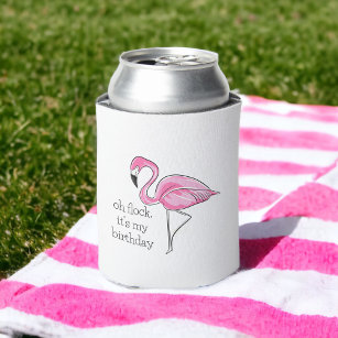 Pink Flamingo Oh Flock It's My Birthday Preppy Can Cooler