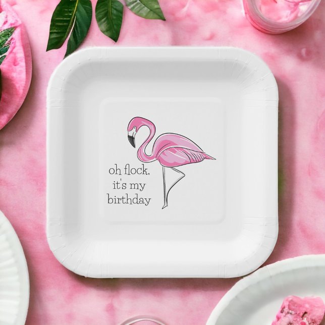 Pink Flamingo Oh Flock It's My Birthday Preppy Paper Plates (Creator Uploaded)