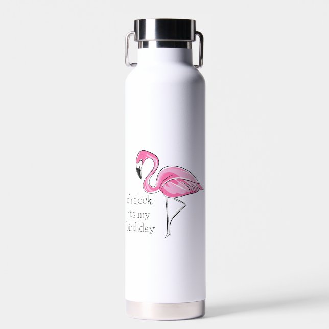 Pink Flamingo Oh Flock It's My Birthday Preppy Water Bottle (Front)