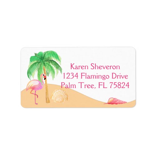 Pink Flamingo on a Beach Address Labels