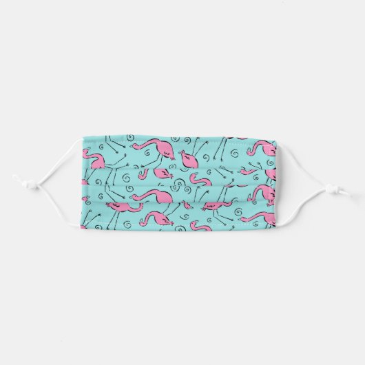 Pink Flamingo on Aqua Blue Pattern Adult Cloth Face Mask (Front, Folded)