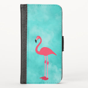 Pink Flamingo on Blue Background iPhone X Wallet Case