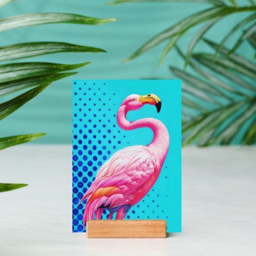 Pink Flamingo on Blue Polka Dot Background Holder