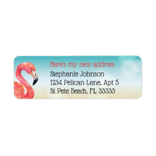 Pink Flamingo on Bokeh Beach New Address Label