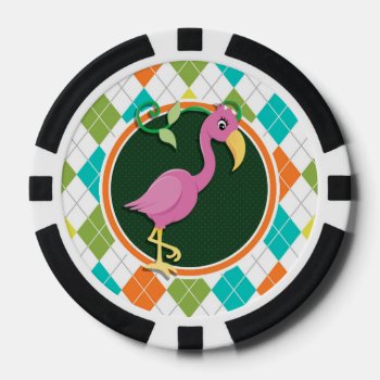 Pink Flamingo On Colorful Argyle Pattern Poker Chips by doozydoodles at Zazzle