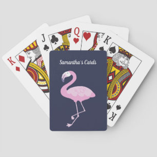 Pink Flamingo on Dark Blue Purple with Name Poker Cards