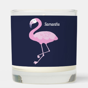 Pink Flamingo on Dark Blue with Name Scented Candle