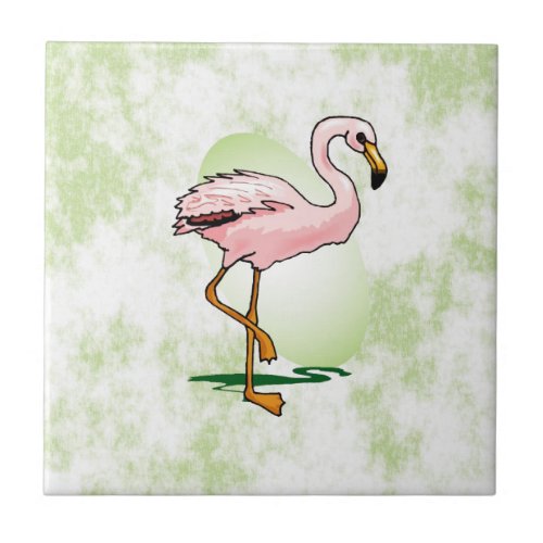 Pink Flamingo on Pale Green Background Tile