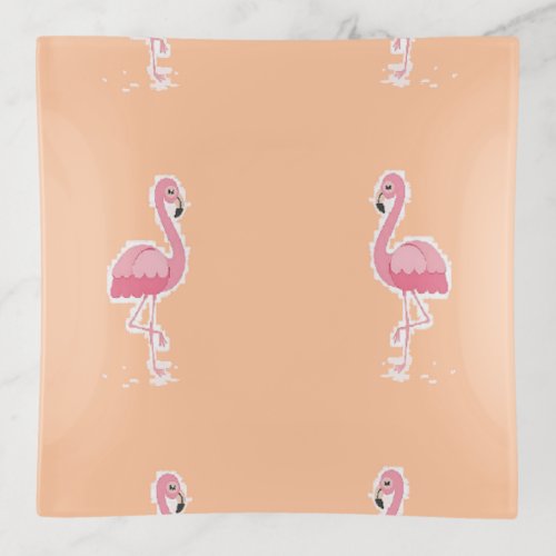 pink flamingo on pale orange trinket tray