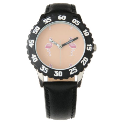 pink flamingo on pale orange watch