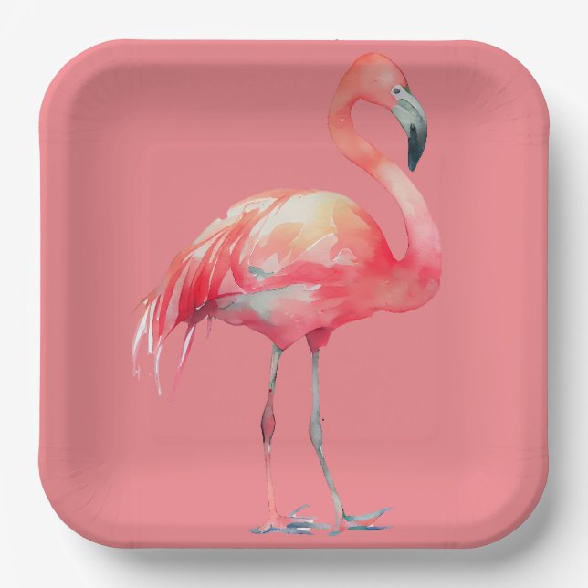 Pink Flamingo on pink paper plate (Front)