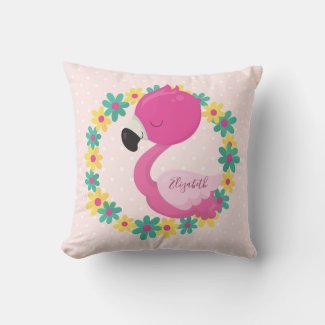 Pink Flamingo on pink polka dot background