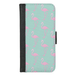 Pink Flamingo on Teal Seamless Pattern iPhone 8/7 Wallet Case