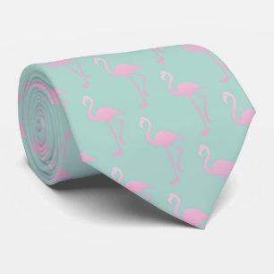 Pink Flamingo on Teal Seamless Pattern Tie