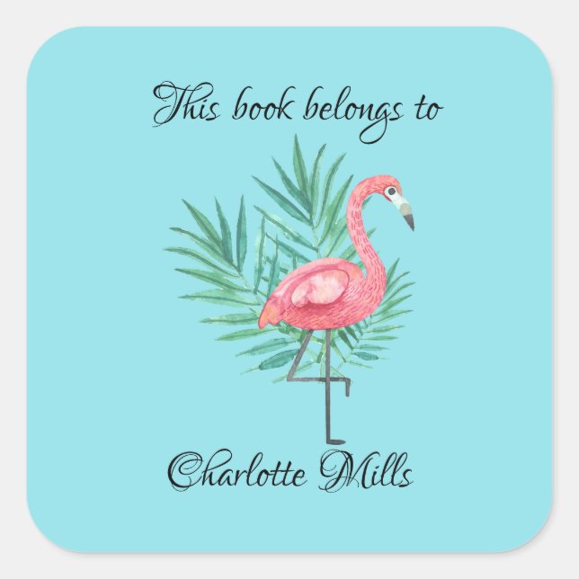 Pink Flamingo on Turquoise Bookplate (Front)