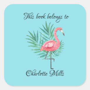 Pink Flamingo on Turquoise Bookplate