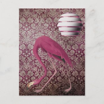 Pink Flamingo On Vintage Wallpaper Postcard by TO_photogirl at Zazzle