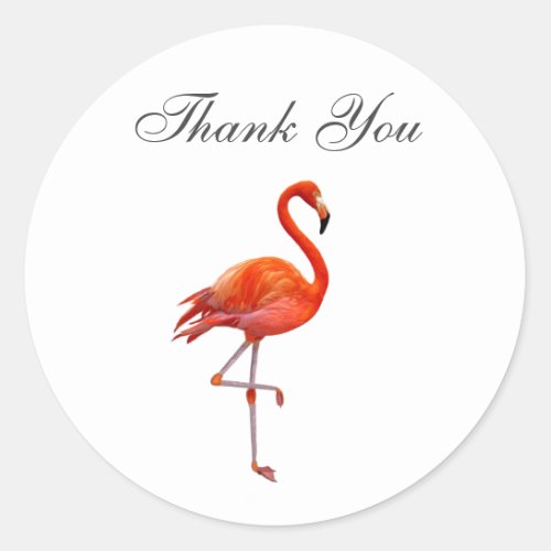 Pink Flamingo on White Background  Thank You Classic Round Sticker