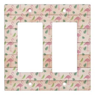 Pink Flamingo on Wood Light Switch Cover
