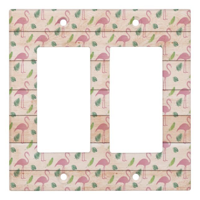 Pink Flamingo on Wood  Light Switch Cover (Front)