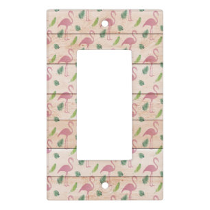 Pink Flamingo on Wood Pattern Light Switch Cover