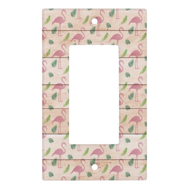 Pink Flamingo on Wood Pattern Light Switch Cover (Front)