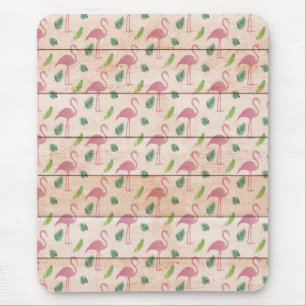 Pink Flamingo on Wood Pattern Mouse Pad