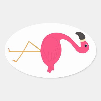 Pink Flamingo Oval Sticker by BeachBumFamily at Zazzle