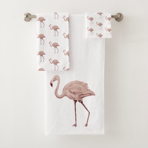 Pink Flamingo Painting Bath Towel Set