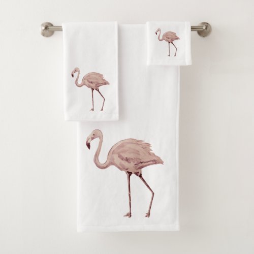 Pink Flamingo Painting Bath Towel Set