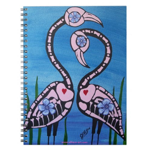Pink Flamingo Pair Day of the Dead Note Book