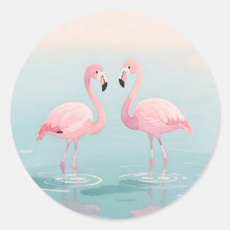Pink Flamingo Pair Watercolor Serenity Classic Round Sticker