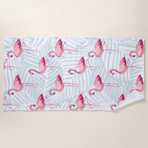 Pink Flamingo & Palm Leaves – Cute Beach Towel