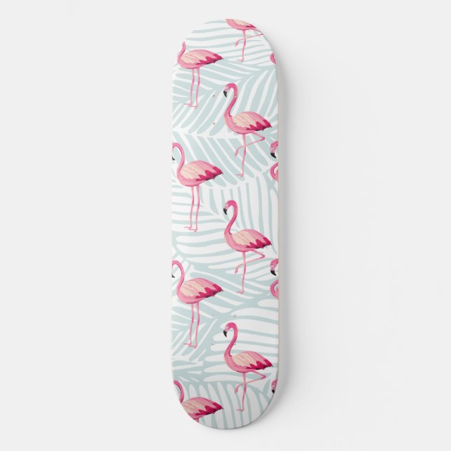 Pink Flamingo & Palm Leaves – Cute Skateboard (Front)