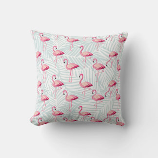 Pink Flamingo & Palm Leaves – Cute Throw Pillow