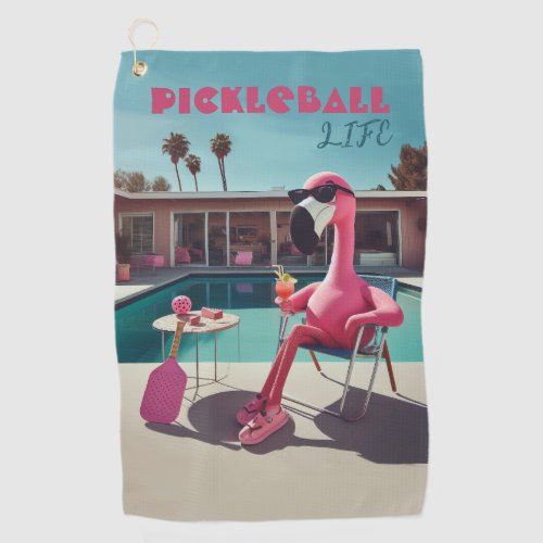 Pink Flamingo Palm Springs Pickleball Clip Towel