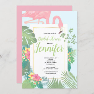 Pink Flamingo Palm Tree Bridal Shower Invitation