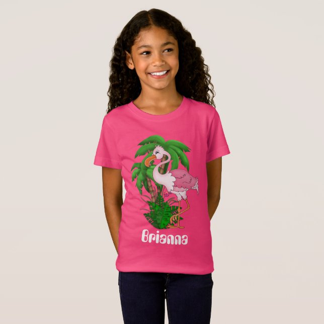 Pink flamingo palm tree girls customizable t-shirt (Front Full)