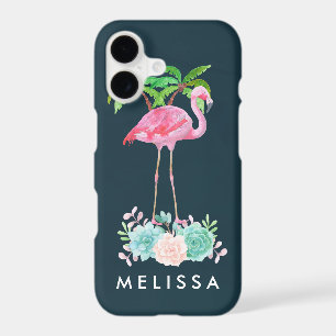 Pink Flamingo Palm trees and Floral Succulents iPhone 17 Case