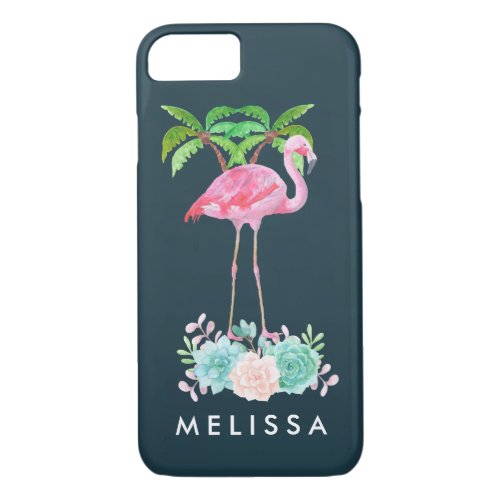 Pink Flamingo Palm trees and Floral Succulents iPhone 87 Case