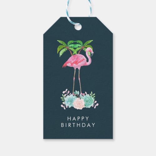 Pink Flamingo Palm trees and Floral Succulents Gift Tags