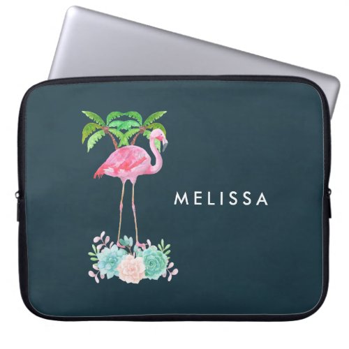 Pink Flamingo Palm trees and Floral Succulents Laptop Sleeve