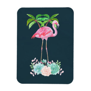 Pink Flamingo Palm trees and Floral Succulents Magnet