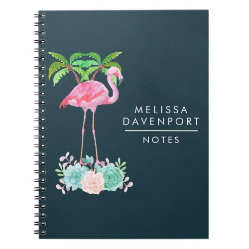 Pink Flamingo Palm trees and Floral Succulents Notebook