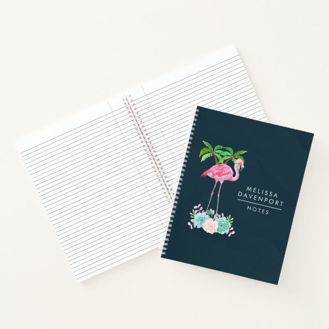 Pink Flamingo Palm trees and Floral Succulents Notebook (Inside)