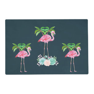 Pink Flamingo Palm trees and Floral Succulents Placemat