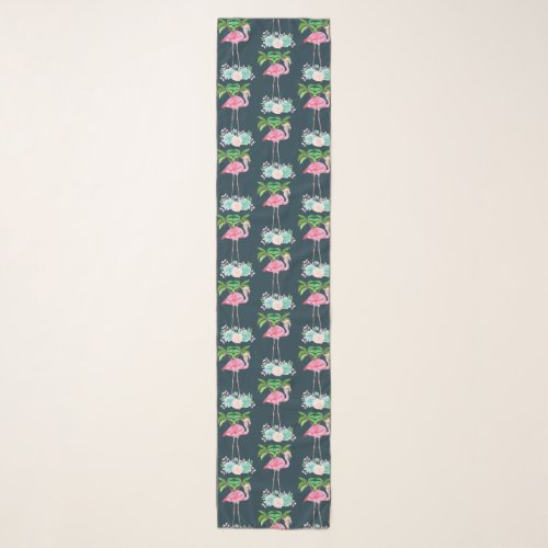Pink Flamingo Palm trees and Floral Succulents Scarf