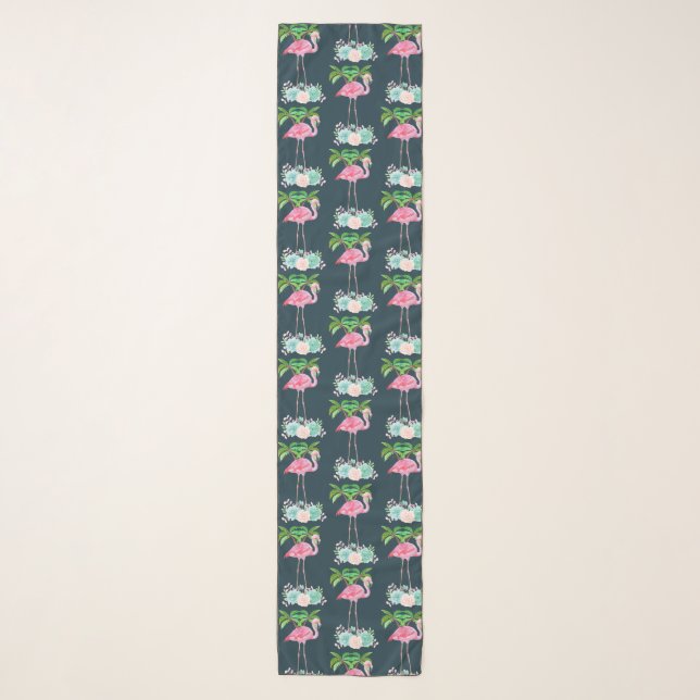 Pink Flamingo Palm trees and Floral Succulents Scarf (Front)